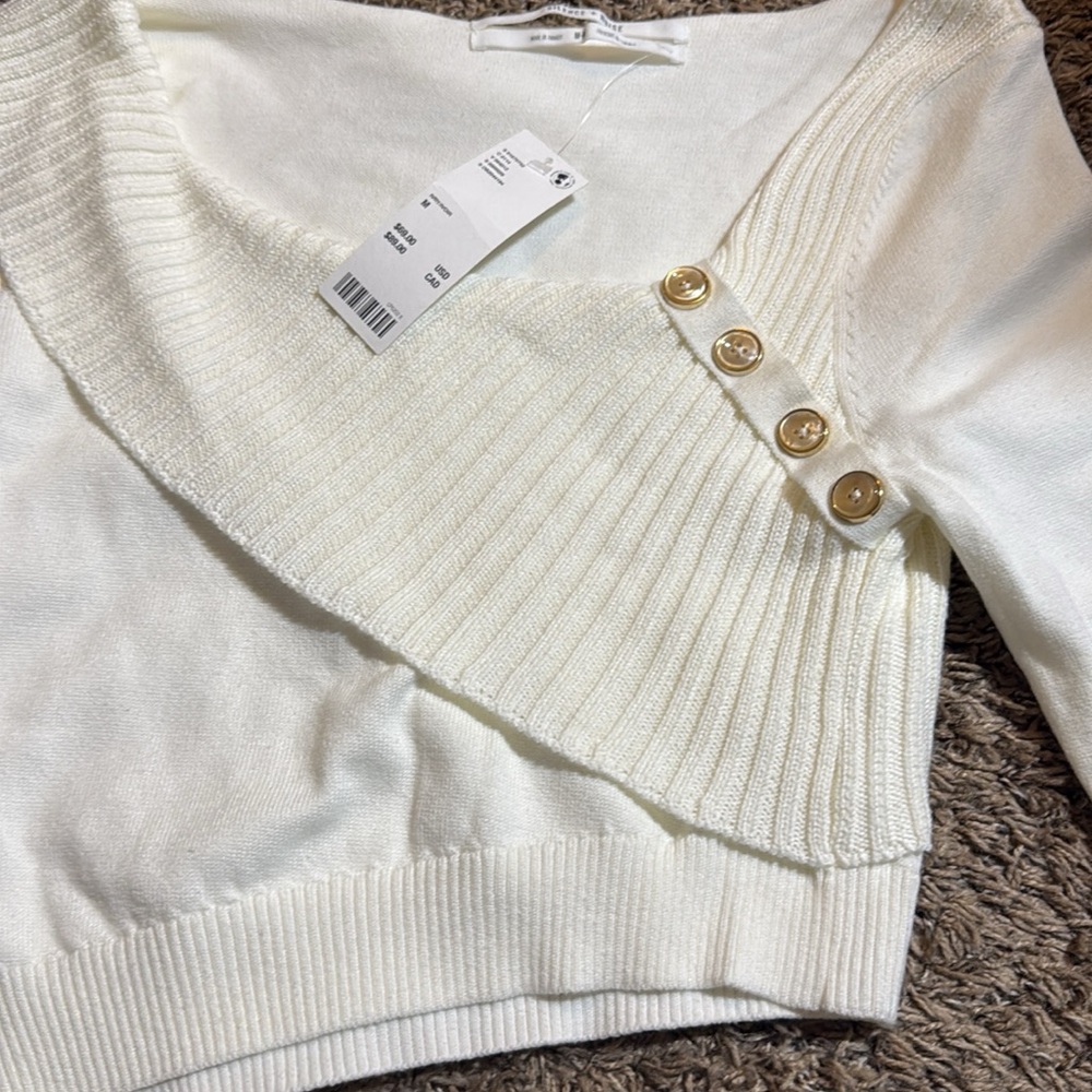 Silence + Noise Urban Outfitters Long Sleeve Ivory Crop Top Blouse New with Tags